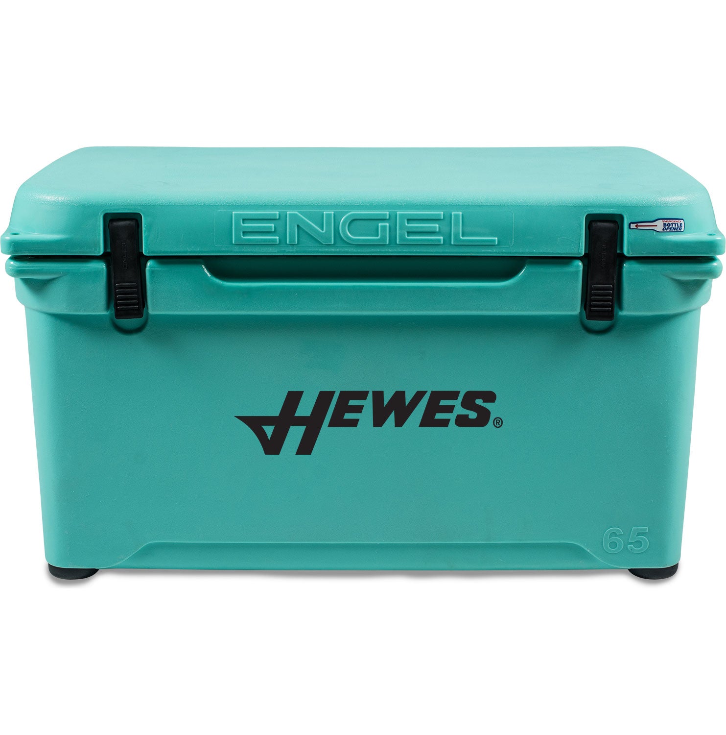 A teal Engel 65 High Performance Hard Cooler and Ice Box with the word Engel Coolers on it.