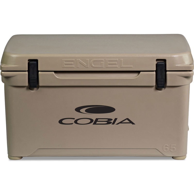The Engel Coolers roto-molded cobia cooler, known for its ice retention, is shown on a white background.