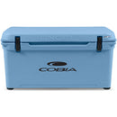 A durable, roto-molded blue cooler with the word "Engel Coolers" on it.