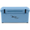 A durable, blue Engel 80 High Performance Hard Cooler and Ice Box with the word Engel Coolers on it.