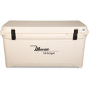 A beige, Engel Coolers 80 High Performance Hard Cooler and Ice Box with a black lid.
