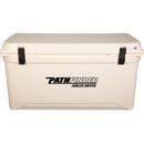A durable, roto-molded tan cooler with the word "Engel" on it.
