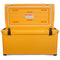 A yellow Engel Coolers 80 High Performance Hard Cooler and Ice Box on a white background.