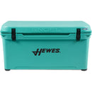 A teal, roto-molded cooler with the word Engel on it.