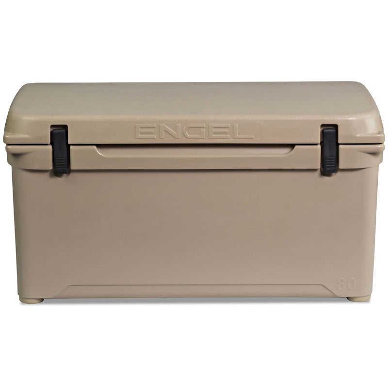 A Engel Coolers 80 High Performance Hard Cooler and Ice Box on a white background.