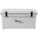 A white Engel 85 High Performance Hard Cooler and Ice Box with the word Engel on it, boasting 10 days ice retention.