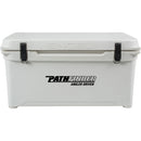 A white rotomolded cooler with the word Engel Coolers on it, offering 10 days ice retention.
