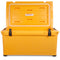 A durable, yellow Engel 85 High Performance Hard Cooler and Ice Box by Engel Coolers on a white background.