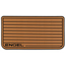 The SeaDek® Tan Teak Pattern Non-Slip Marine Cooler Topper Engel Coolers logo is shown on a brown background.