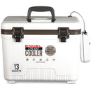 A white Engel Coolers Original 13 Quart Live Bait Drybox/Cooler with a cord attached to it.