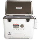 An Original 19 Quart Live Bait Drybox/Cooler with the lid open on a white background. (Engel Coolers)