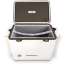 The Original 30 Quart Live Bait Drybox/Cooler with Rod Holders from Engel Coolers is open on a white background.
