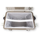 A Original 30 Quart Live Bait Drybox/Cooler with Rod Holders cooler with a mesh bag inside.