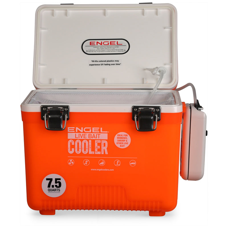 An Original 7.5 Quart Live Bait Drybox/Cooler with a lid on it.