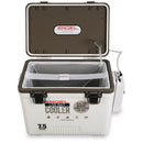An insulated Original 7.5 Quart Live Bait Drybox/Cooler with the lid open on a white background.