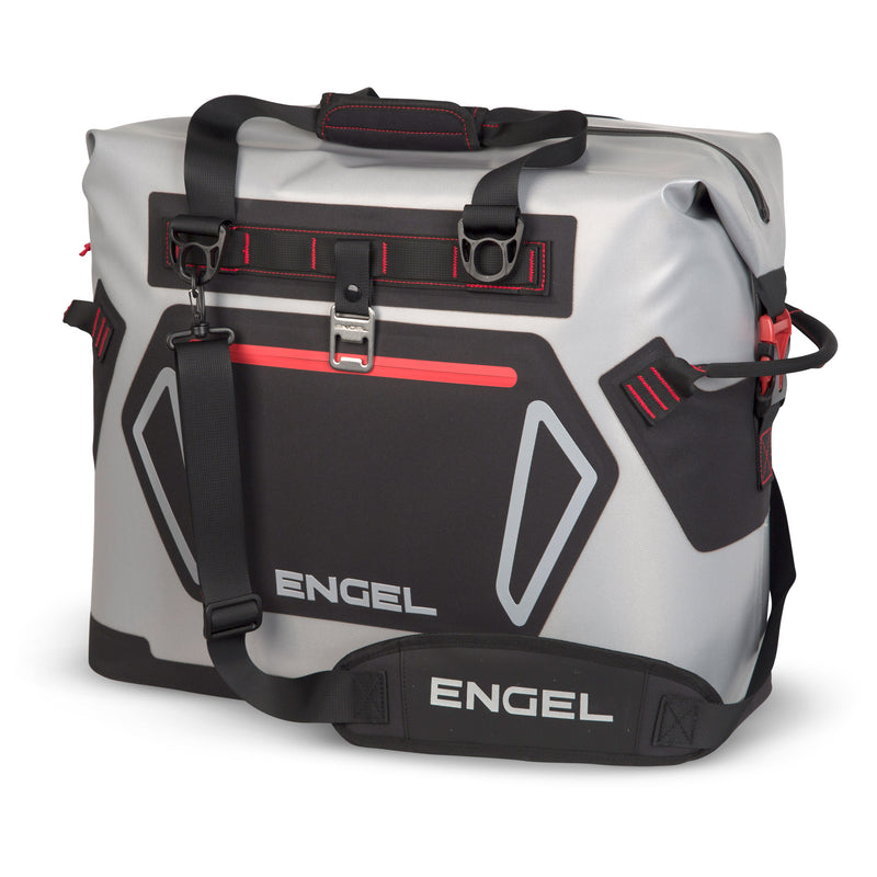 A grey and black Engel HD30 Heavy-Duty Soft Sided Cooler Bag.
