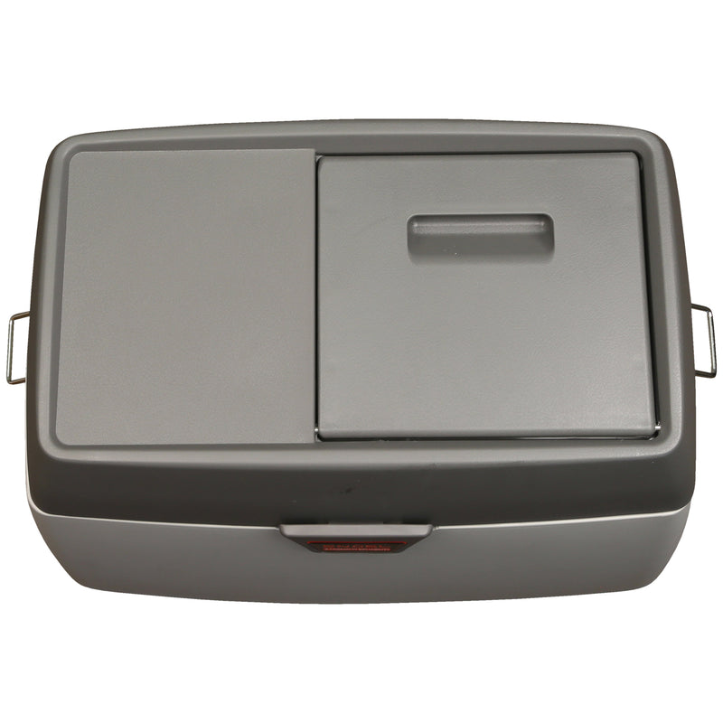 A portable grey Engel Coolers MD14 Top Opening 12V DC Only Fridge-Freezer with a lid.