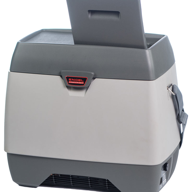 A compact, portable cooler with a lid on it.
Product: Engel Coolers MD14 Top Opening 12V DC Only Fridge-Freezer