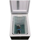 A small Engel Coolers MT45 Platinum Series cooler with a wire basket inside.