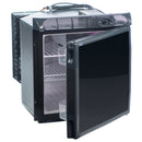 A black Engel Coolers SB70 Front Opening 12/24V DC Only Fridge-Freezer with a freezer and door open.