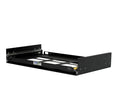 A black shelf with two drawers on it, featuring Engel Coolers Accuride locking slide tracks.