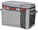 A gray Engel Coolers Fridge Freezer Transit Bag with red and black stripes.