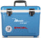 A leak-proof blue cooler with the word Engel Coolers 13 Quart Drybox/Cooler - MBG on it, perfect for the outdoors.