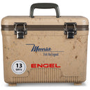 A leak-proof Engel 13 Quart Drybox/Cooler with the word Engel Coolers on it, perfect for outdoors.