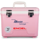 A pink leak-proof cooler with the word Engel Coolers on it.