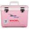 A pink leak-proof cooler with the word Engel Coolers on it.
