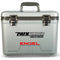 A leak-proof gray cooler with the word Engel Coolers on it, perfect for the outdoors.
