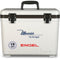 A white, leak-proof cooler with the Engel 19 Quart Drybox/Cooler - MBG on it, perfect for any outdoor adventure.