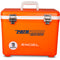 An orange, leak-proof Engel 19 Quart Drybox/Cooler with the word "pathfinder" on it.