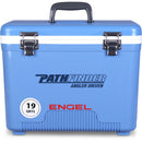A leak-proof Engel Coolers cooler with the word "pathfinder" on it, perfect for any outdoor adventure.