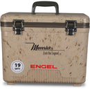 A leak-proof Engel 19 Quart Drybox/Cooler with the words Engel Coolers on it, perfect for any outdoor adventure.