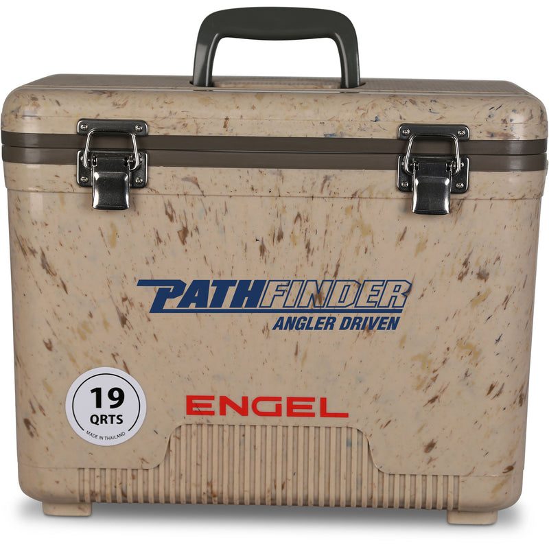 A leak-proof Engel Coolers 19 Quart Drybox/Cooler - MBG with the word pathfinder on it, ideal for your outdoor adventures.