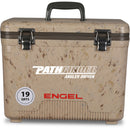An Engel Coolers leak-proof cooler with the word "Pathfinder" on it.