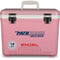A pink, leak-proof Engel 19 Quart Drybox/Cooler with the word pathfinder on it.