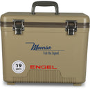 A leak-proof Engel 19 Quart Drybox/Cooler with the word "Engel" on it, perfect for any outdoor adventure.