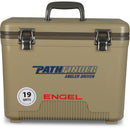A leak-proof cooler with the name "Engel Coolers" on it.
