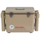 The airtight Engel Coolers 19 Quart Drybox/Cooler with Rod Holders is shown on a white background.
