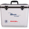 A leak-proof, white Engel Coolers 30 Quart Drybox/Cooler with the word Engel on it.