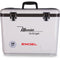 A white, leak-proof Engel 30 Quart Drybox/Cooler with the word Engel Coolers on it.