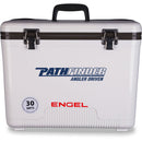 A leak-proof white cooler with the Engel 30 Quart Drybox/Cooler - MBG on it.