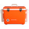 The leak-proof Engel 30 Quart Drybox/Cooler with Rod Holders is orange and white.
