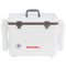 A white leak-proof Engel 30 Quart Drybox/Cooler with Rod Holders with the word Engel on it.