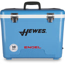 A leak-proof blue cooler with the Engel Coolers logo on it, designed for hunters.