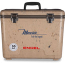 A leak-proof Engel 30 Quart Drybox/Cooler with the words maverick for the legend on it.