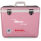 A pink, leak-proof cooler with the word Engel Coolers 30 Quart Drybox/Cooler - MBG on it.