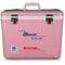 A leak-proof, pink cooler with the word Engel Coolers 30 Quart Drybox/Cooler - MBG on it.
